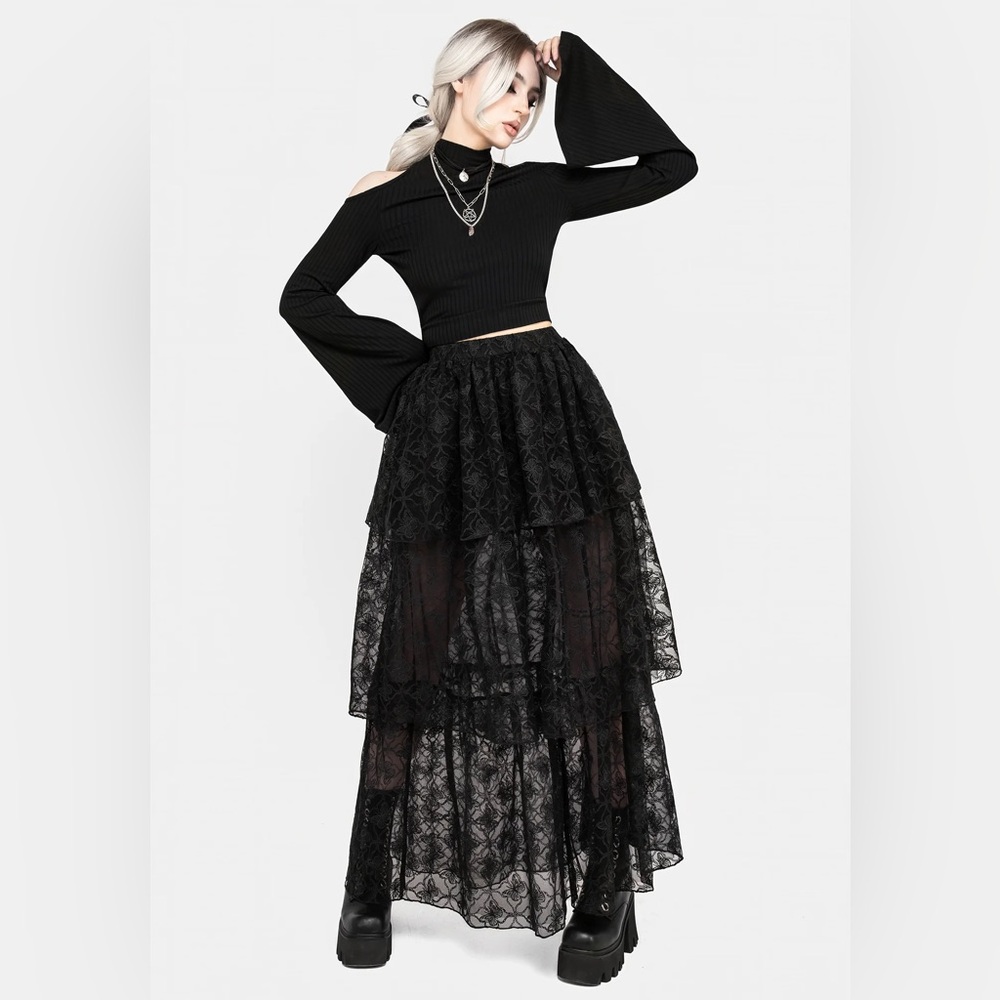 NWT Disturbia Chrysalis Butterfly Lace Tiered Maxi Skirt US 8 / UK 12 - Picture 8 of 10